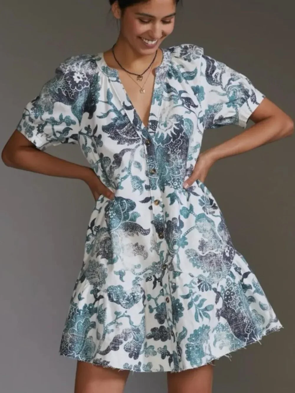 Anthropologie Pilcro Linen Blend Button-Front Mini Dress Size 1X 38483